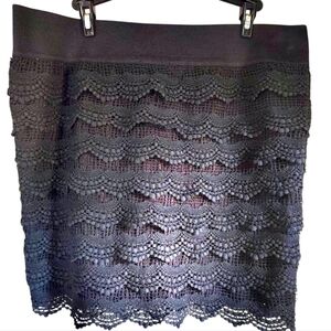 Maurices  Women's Medium Above Knee Pull On Black Tiered Lace Skirt